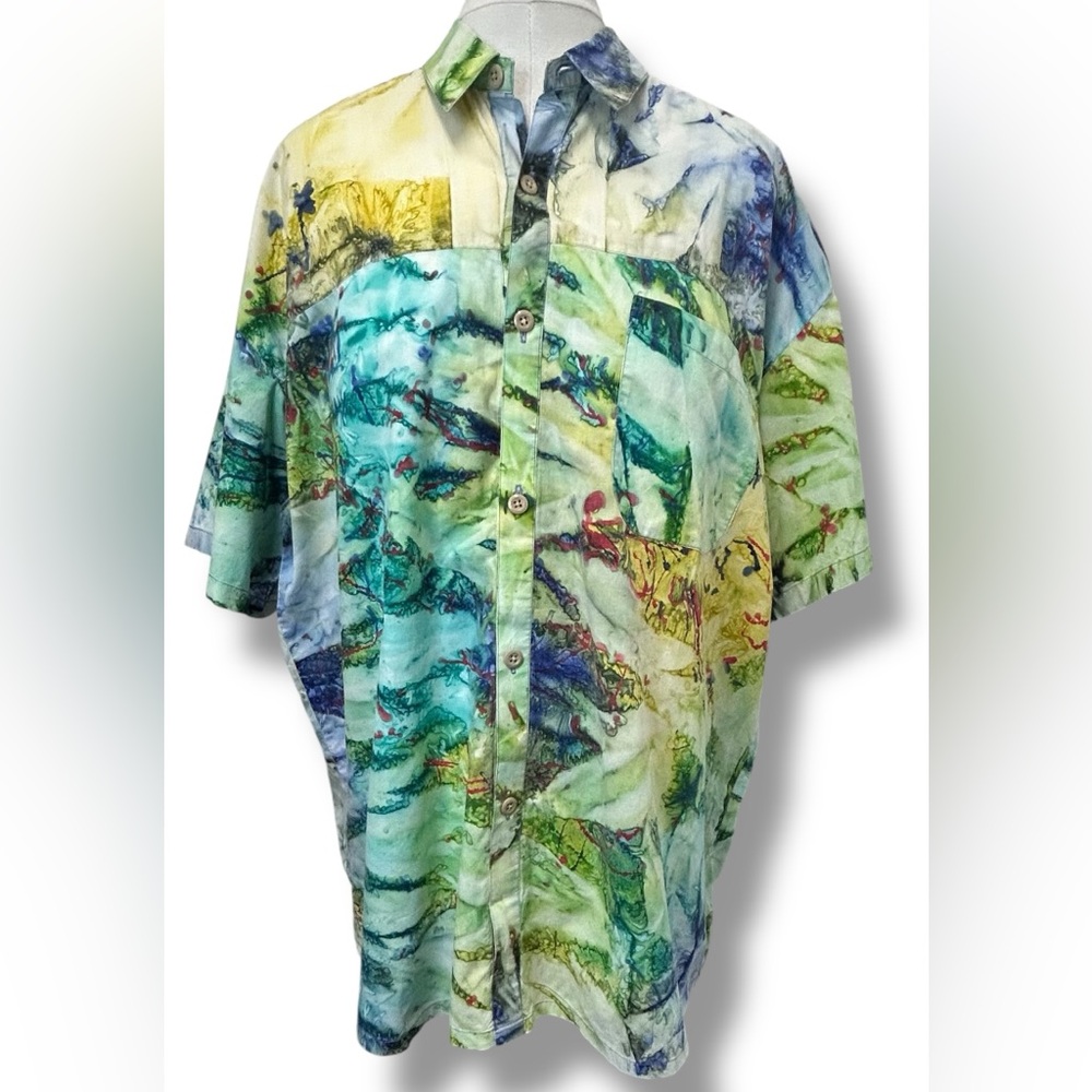 Sambisari Mens Button Down Shirt Casual Colorful Art To Wear Ice Dyed Streetwear - Picture 3 of 13